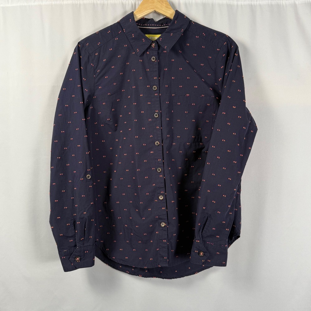 Maeve‎ by Anthropologie Navy Swiss Micro Dot Button Down Shirt Textured Womens 8
